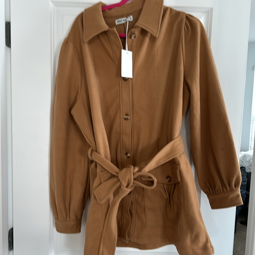 Grace Karen women’s wool trench jacket, single breasted mid length - Picture 4 of 5